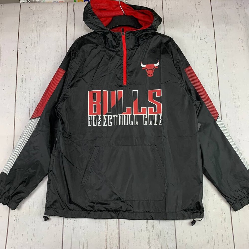 Chicago Bulls Basketball NBA Medium Black 1/4 Zip Windbreaker Jacket‎ New Men